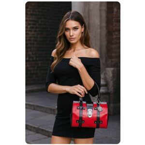 Mozzafiati Ferrara Satchel Red Black Italian Leather Hand Bag Giovanni Villa